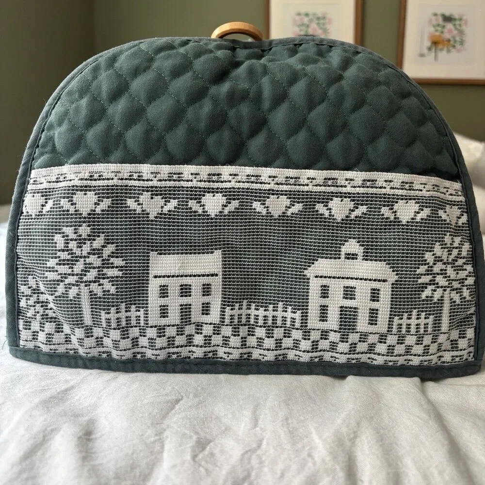 Vintage Appliance Cover Green Quilted With Lace Trim House Cottagecore 80s 90s